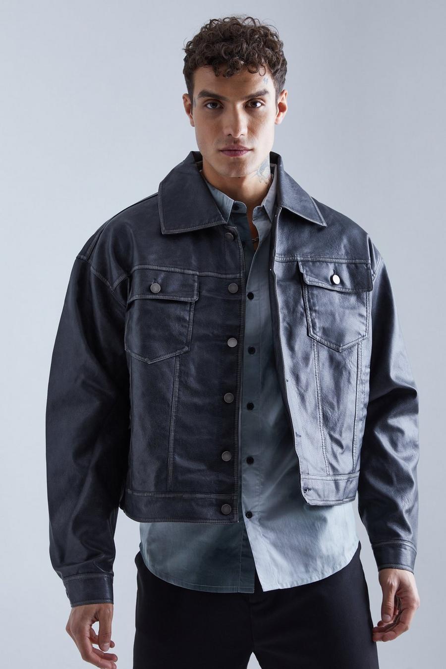 Boxy Washed Pu Trucker Jacket | boohoo Boxy Washed Pu Trucker Jacket | boohoo