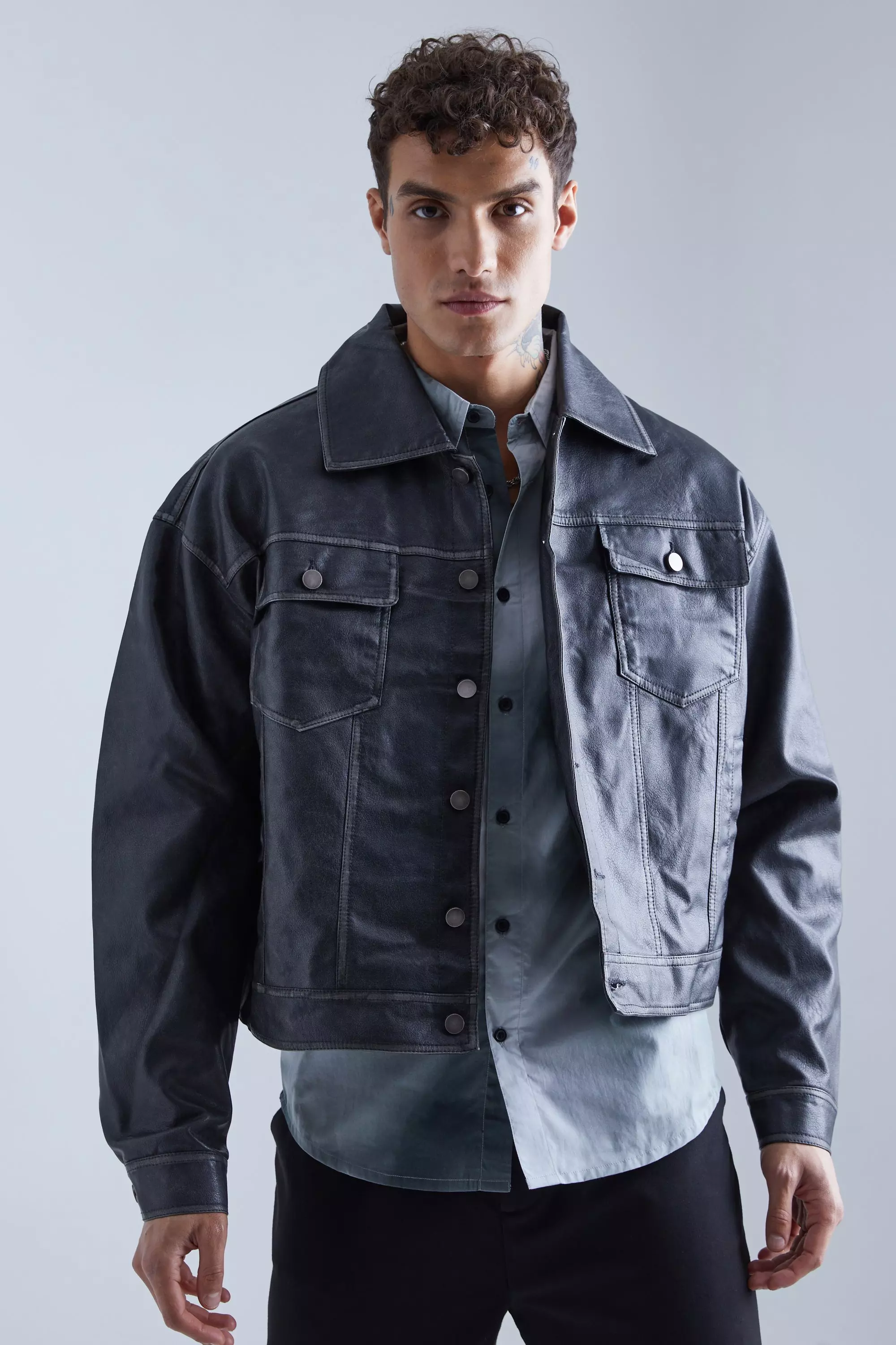 Pu trucker jacket hot sale