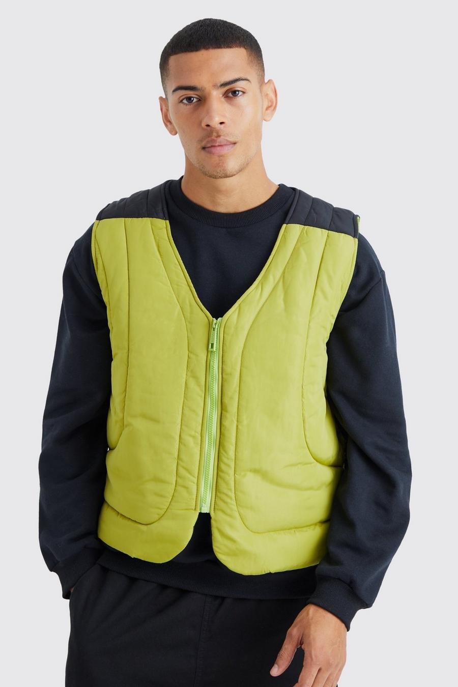 Green Boxy Curved Quilted Gilet image number 1