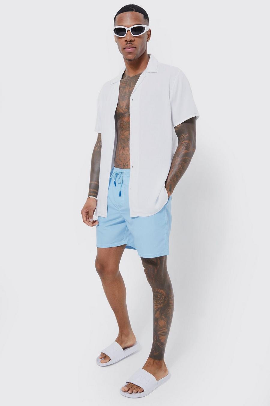 Multi Short Sleeve Contrast Stitch Revere Shirt & Swim Short Set