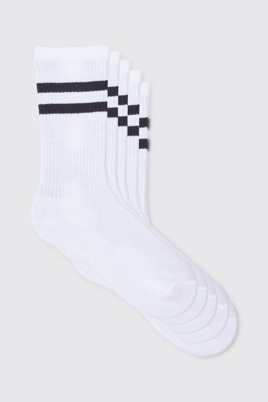 Pack de 5 pares de calcetines deportivos con rayas, White image number 1