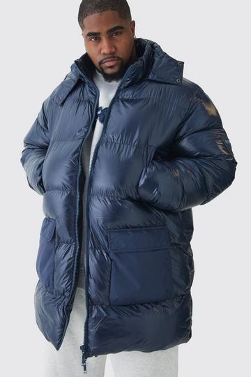 Plus High Shine Mid Length Puffer navy