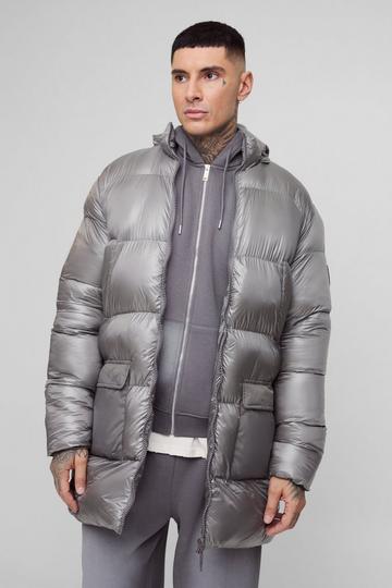 Tall High Shine Mid Length Puffer light grey