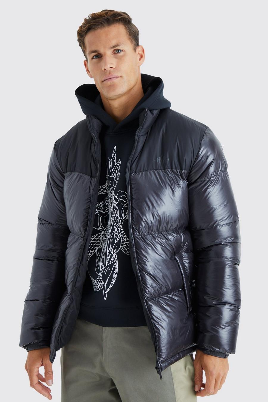 Grey Tall Man High Shine Colour Block Puffer image number 1