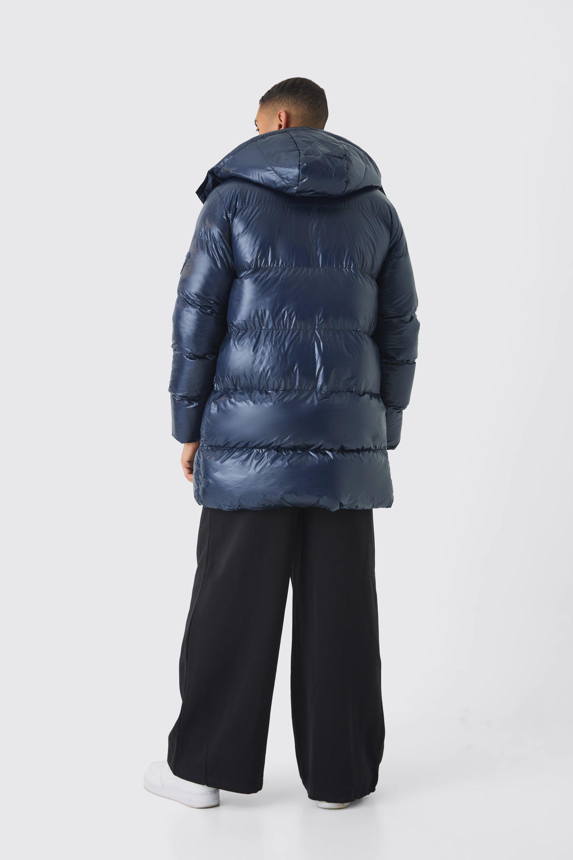 High Shine & Nylon Mid Length Puffer | boohoo USA