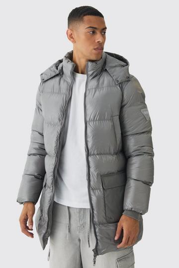 Glanzende En Nylon Middellange Gewatteerde Jas light grey