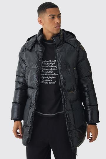 High Shine & Nylon Mid Length Puffer black