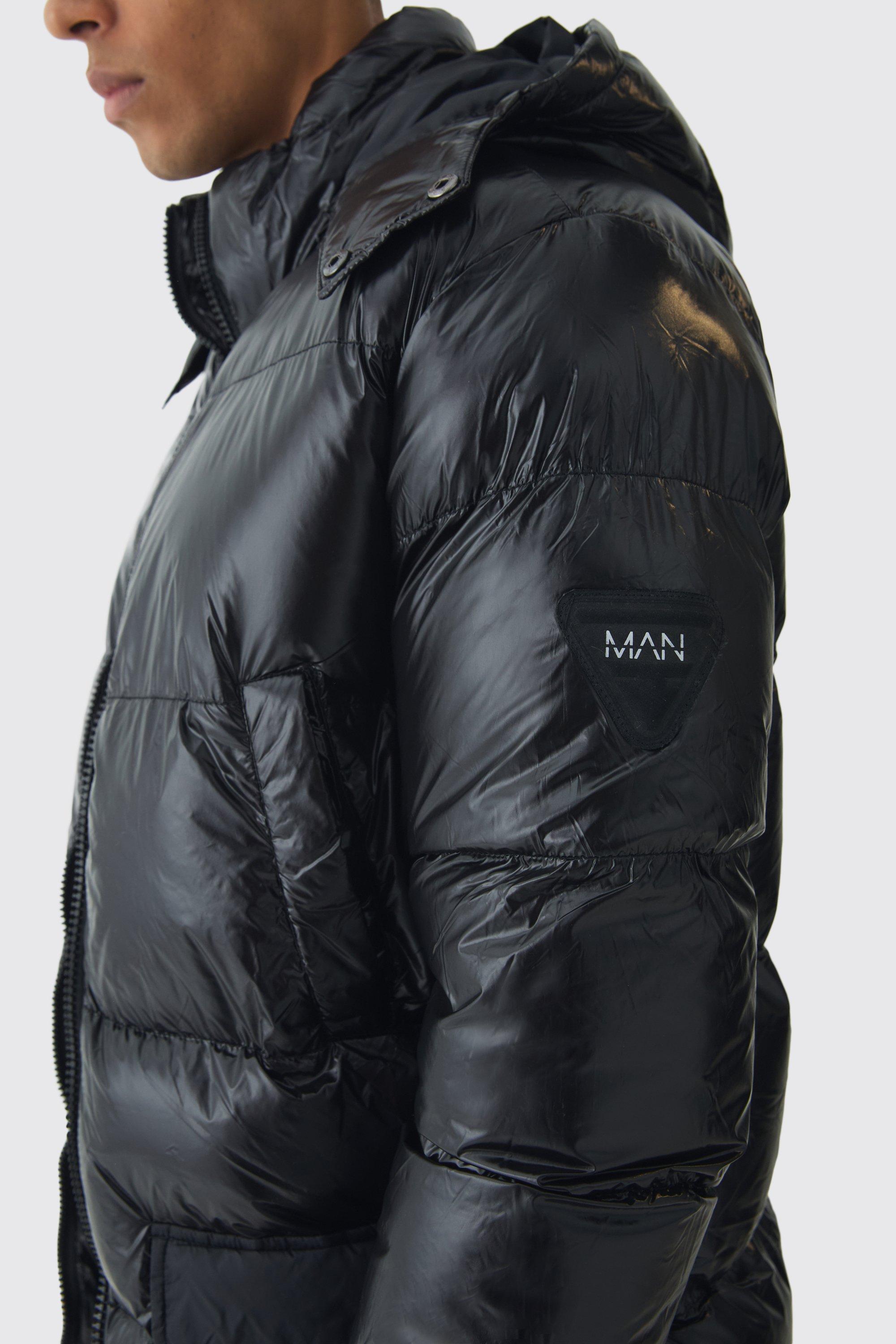 Shiny black puffer jacket men clearance