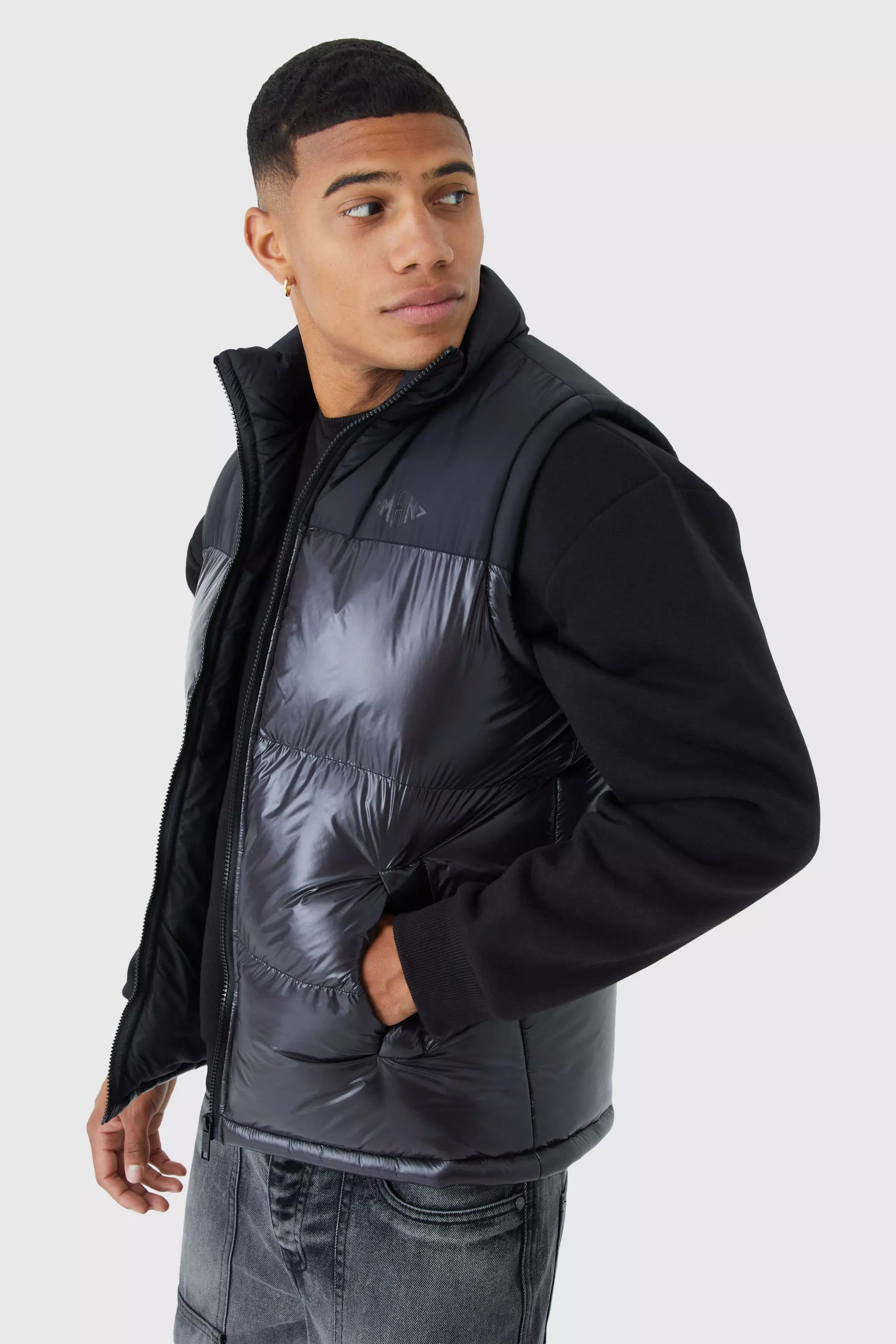 Grey Man High Shine Colour Block Gilet صورة بديلة