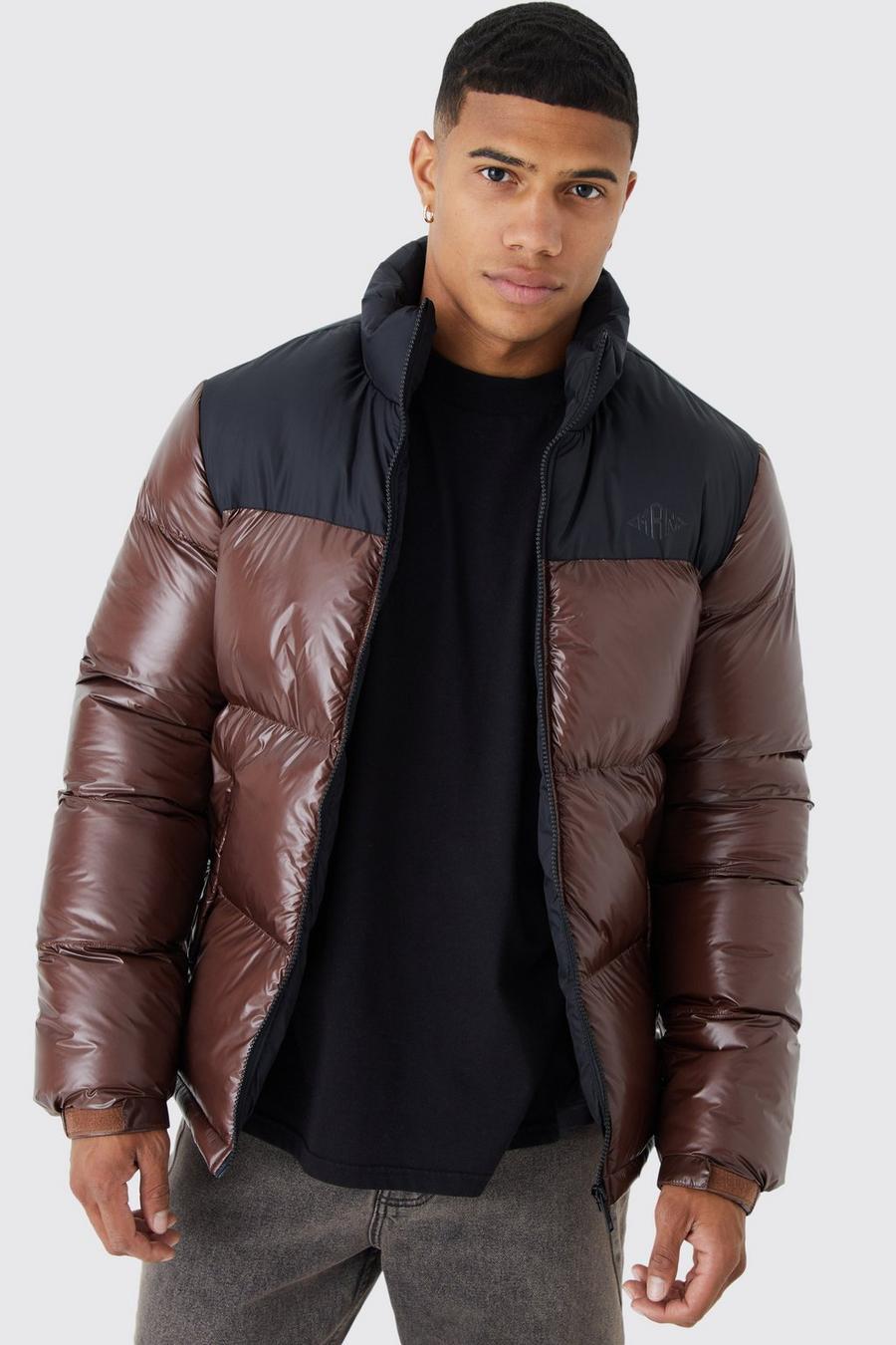 Chocolate Man High Shine Color Block Puffer image number 1