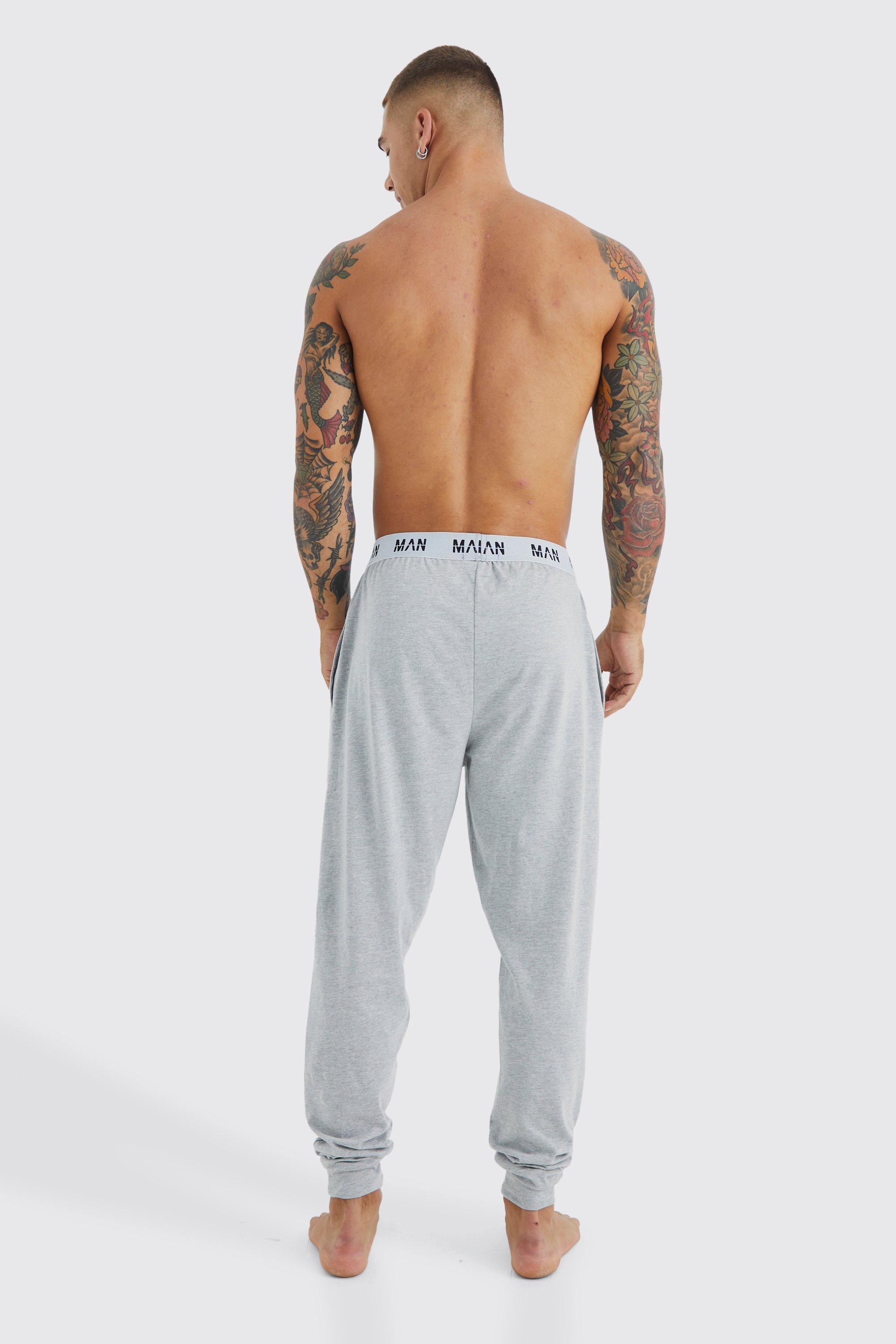 Man in grey online joggers