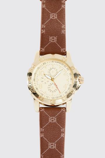 Watch With Faux Leather Print Strap brown