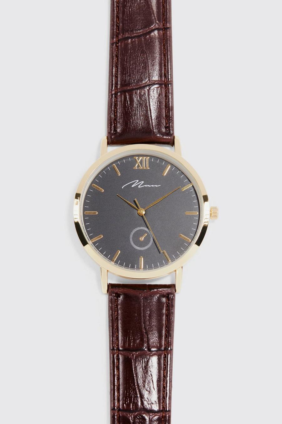 Man Signature Uhr mit Kunstleder-Armband, Brown
