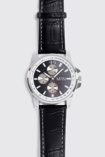 Original Man Faux Leather Strap Watch black