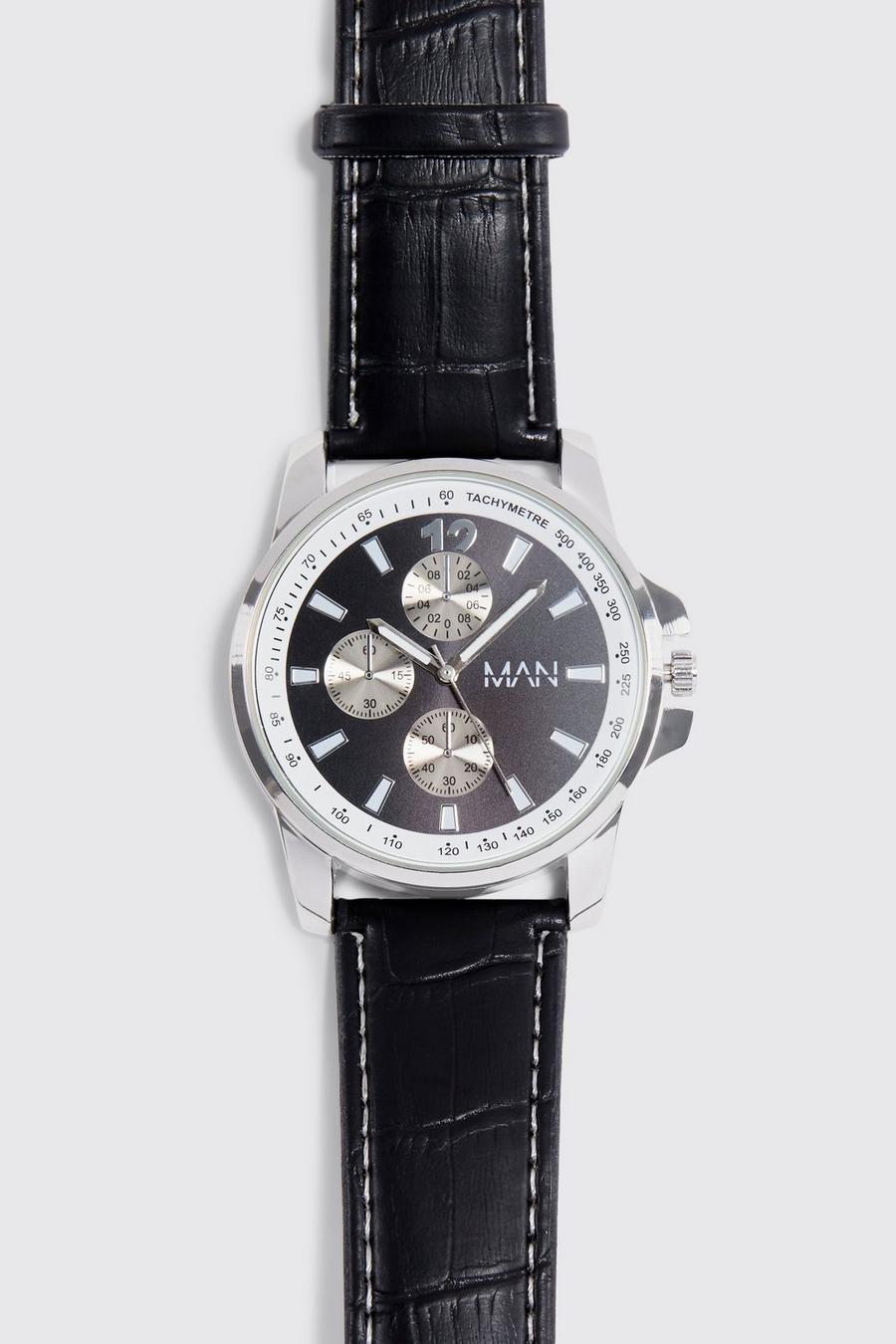 Original Man Uhr mit Kunstleder-Armband, Black noir