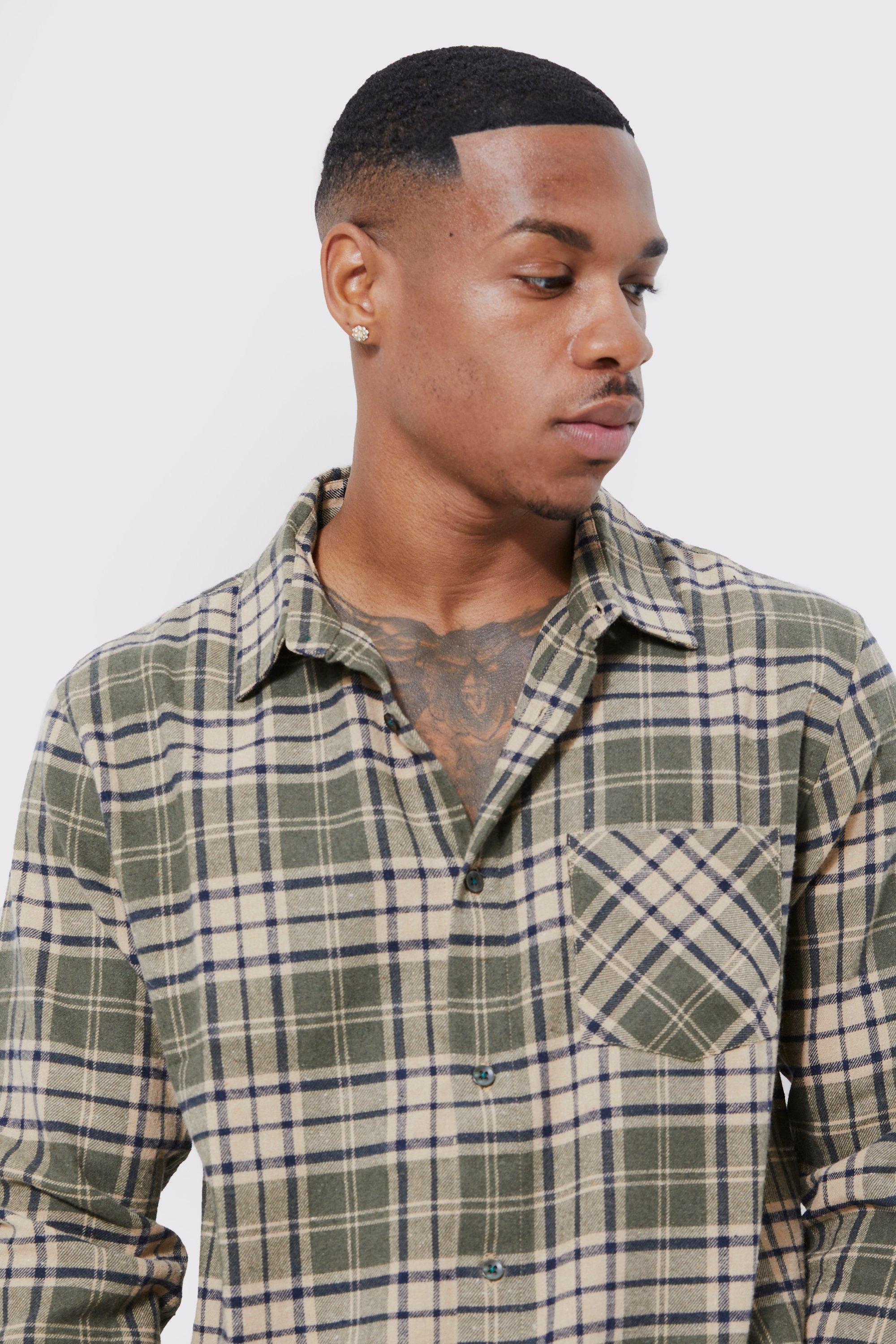 Camicia a maniche lunghe in flanella a quadri con griglia boohoo IT