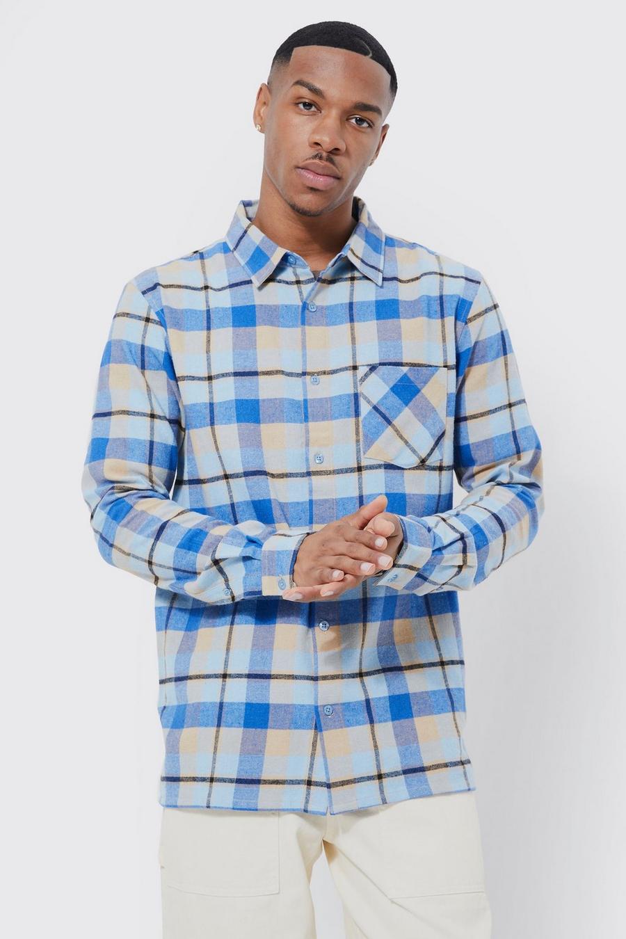 Pale blue Long Sleeve Contrast Check Flannel Shirt