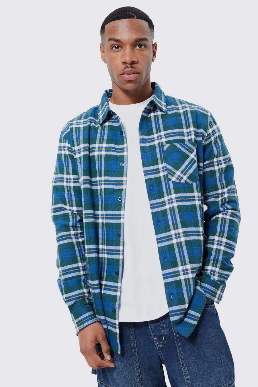 Navy Long Sleeve Traditional Check Flannel Shirt