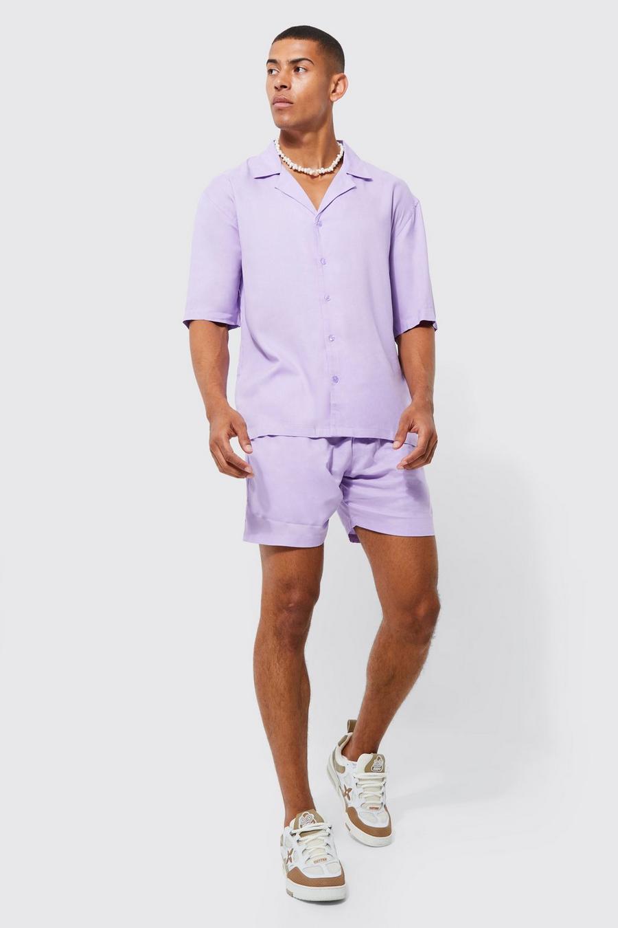Kurzärmliges Viskose-Hemd & Shorts, Lilac purple