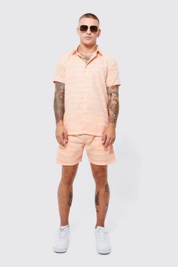 Orange Short Sleeve Contrast Linen Slub Shirt & Short