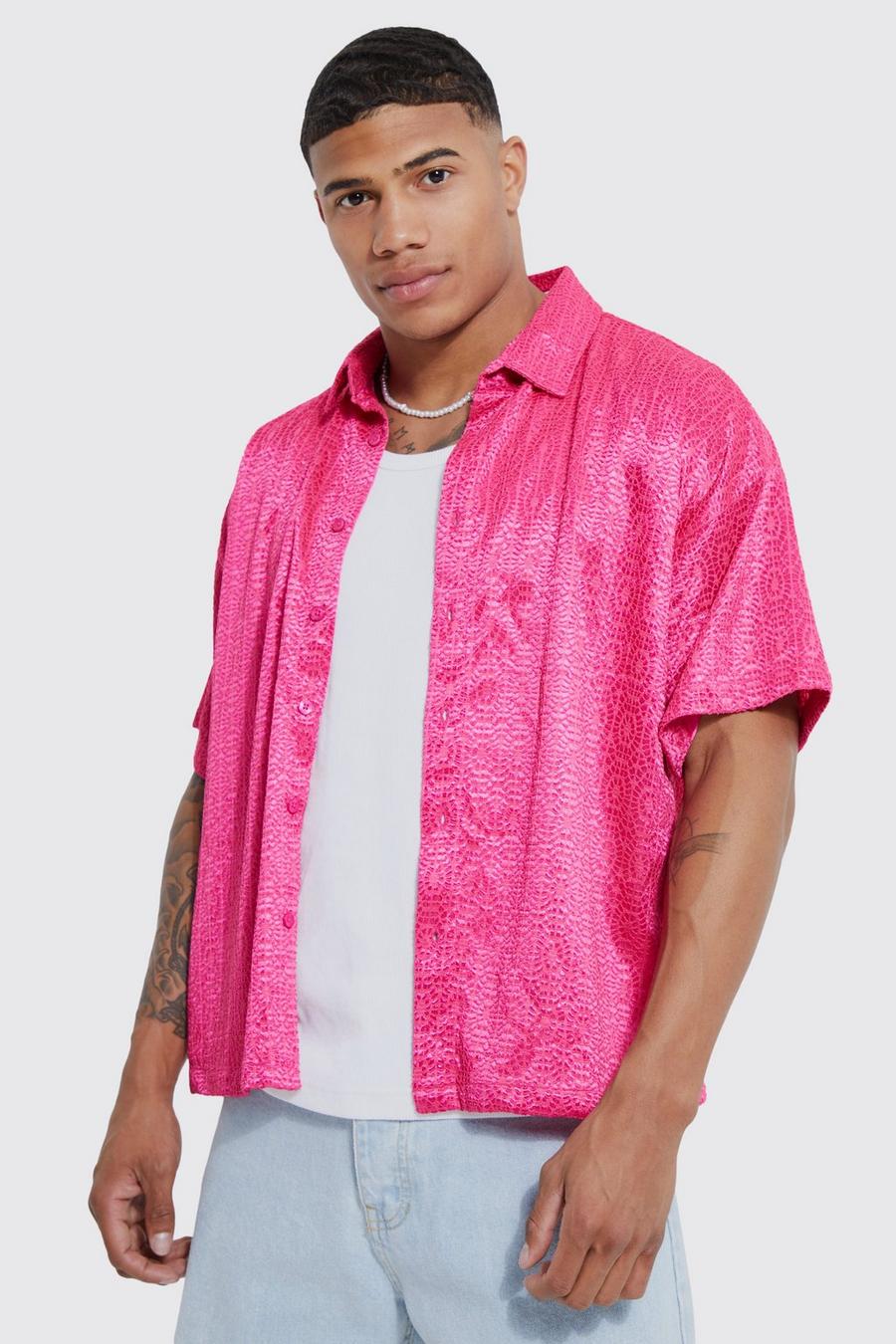 Pink Short Sleeve Sheer Geo Shirt