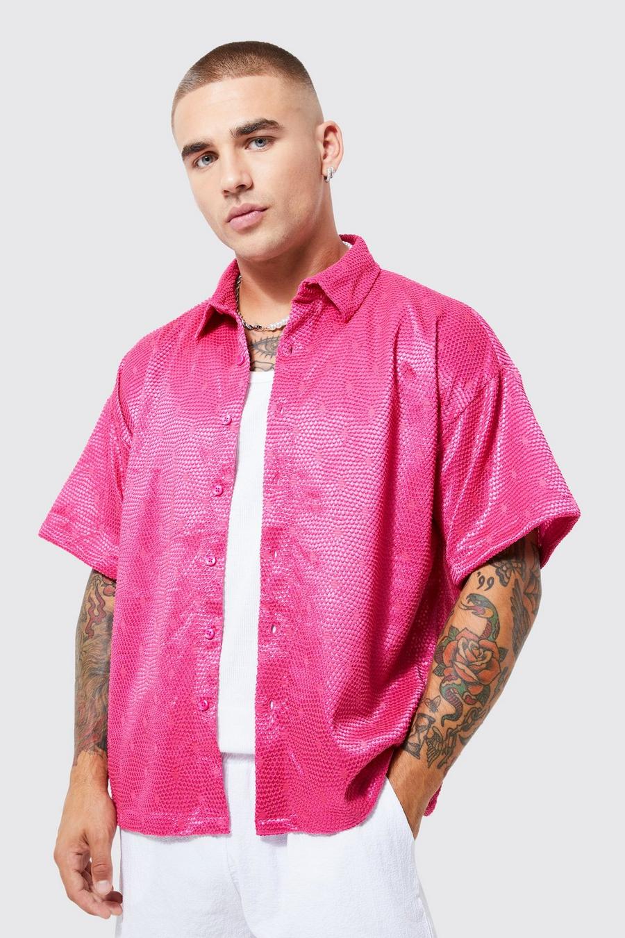 Pink Short Sleeve Sheer Mini Patterned Shirt