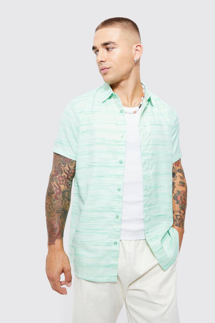 Sage green Short Sleeve Linen Marl Shirt
