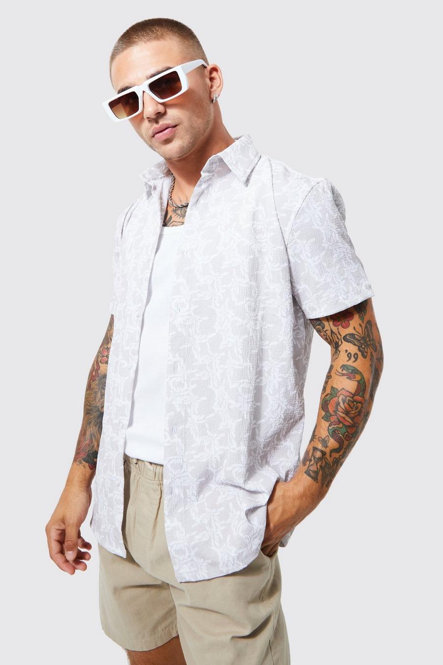 Stone beige Short Sleeve Textured Palm Shirt