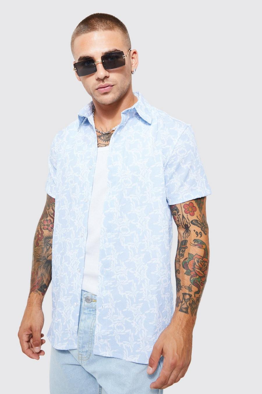 Blue Short Sleeve Textured Palm Shirt