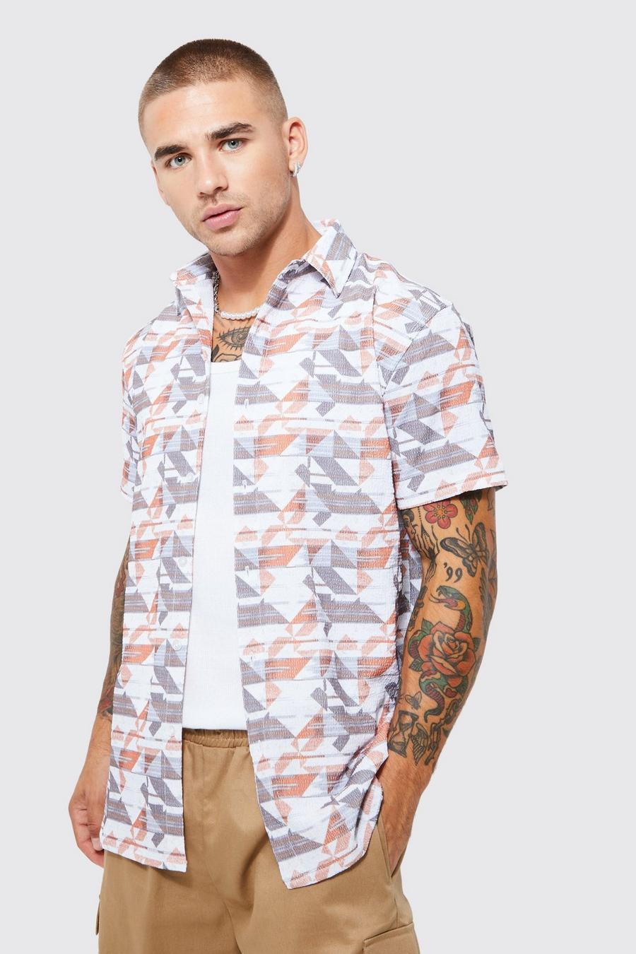 Orange Short Sleeve Textured Aztec Shirt
