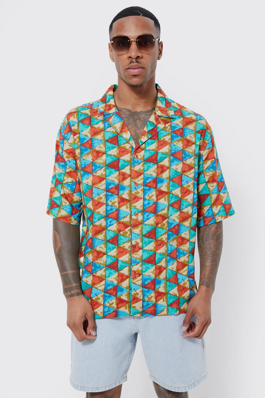 Multi Short Sleeve Viscose Aztec Triangle Shirt image number 1