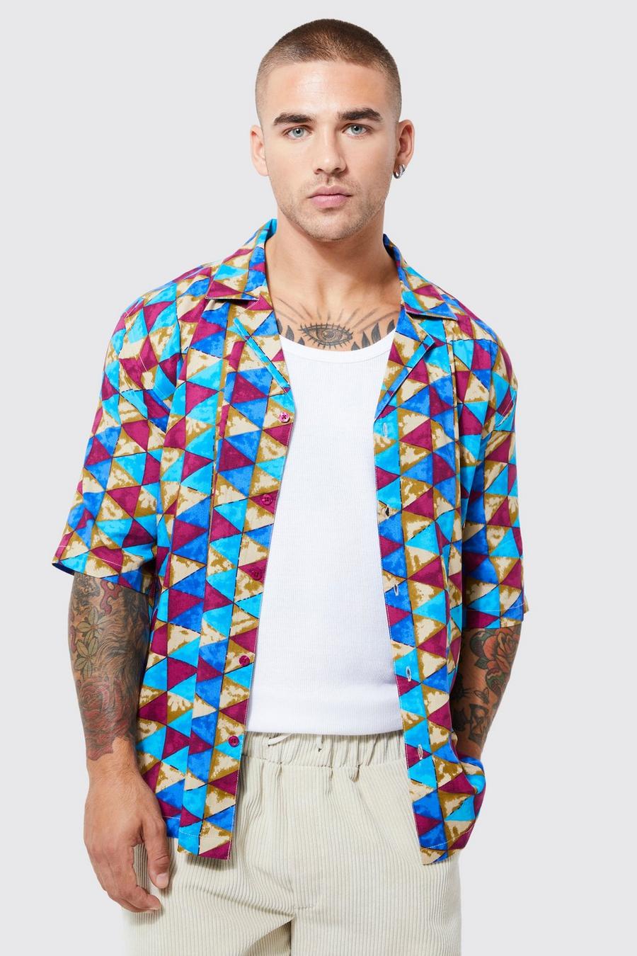 Multi Short Sleeve Viscose Aztec Triangle Shirt