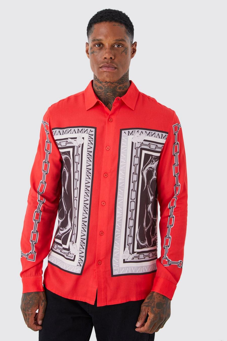 Red Long Sleeve Sleeve Detail Baroque Shirt