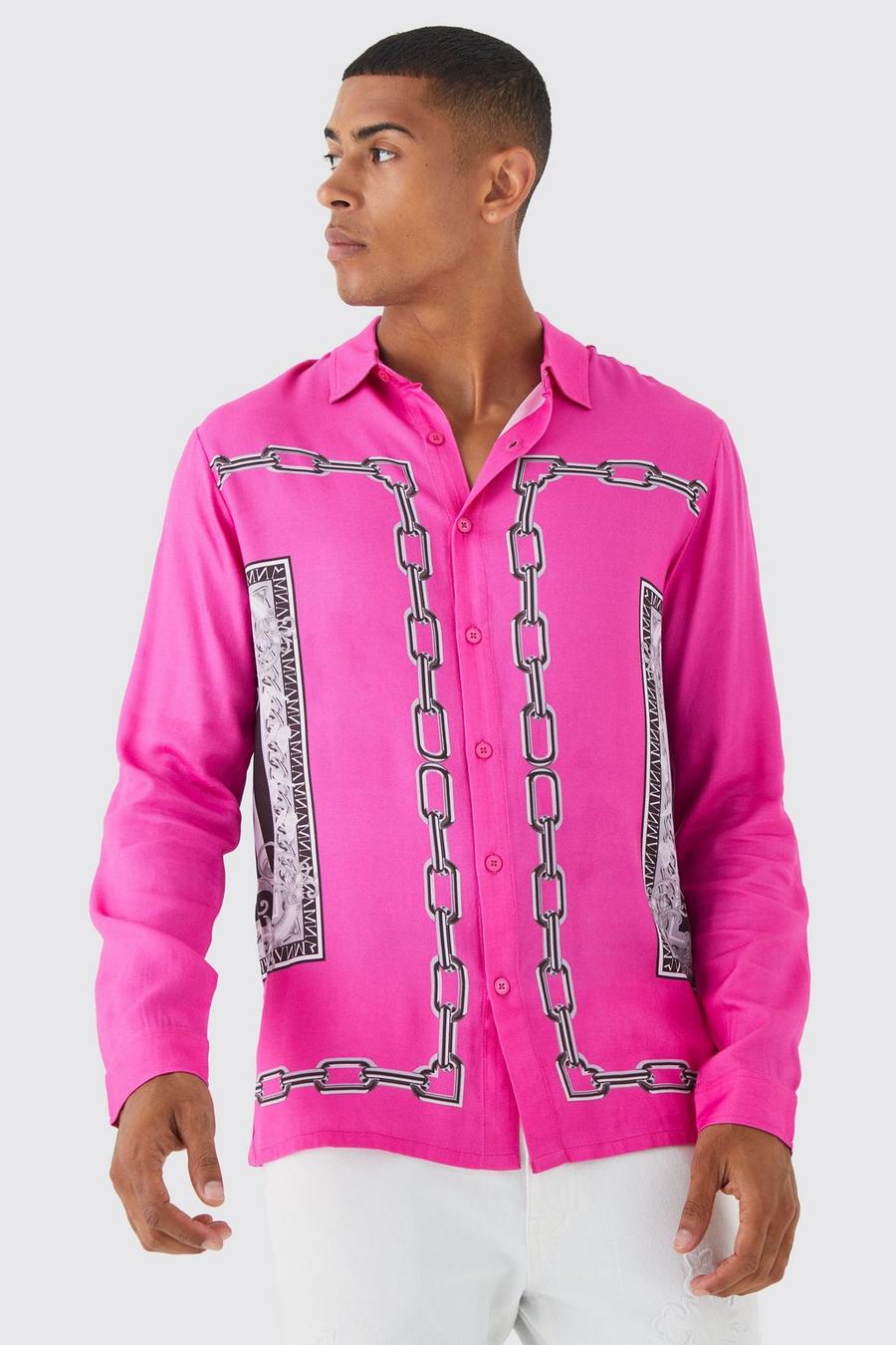 Pink rose Long Sleeve Border Baroque Shirt