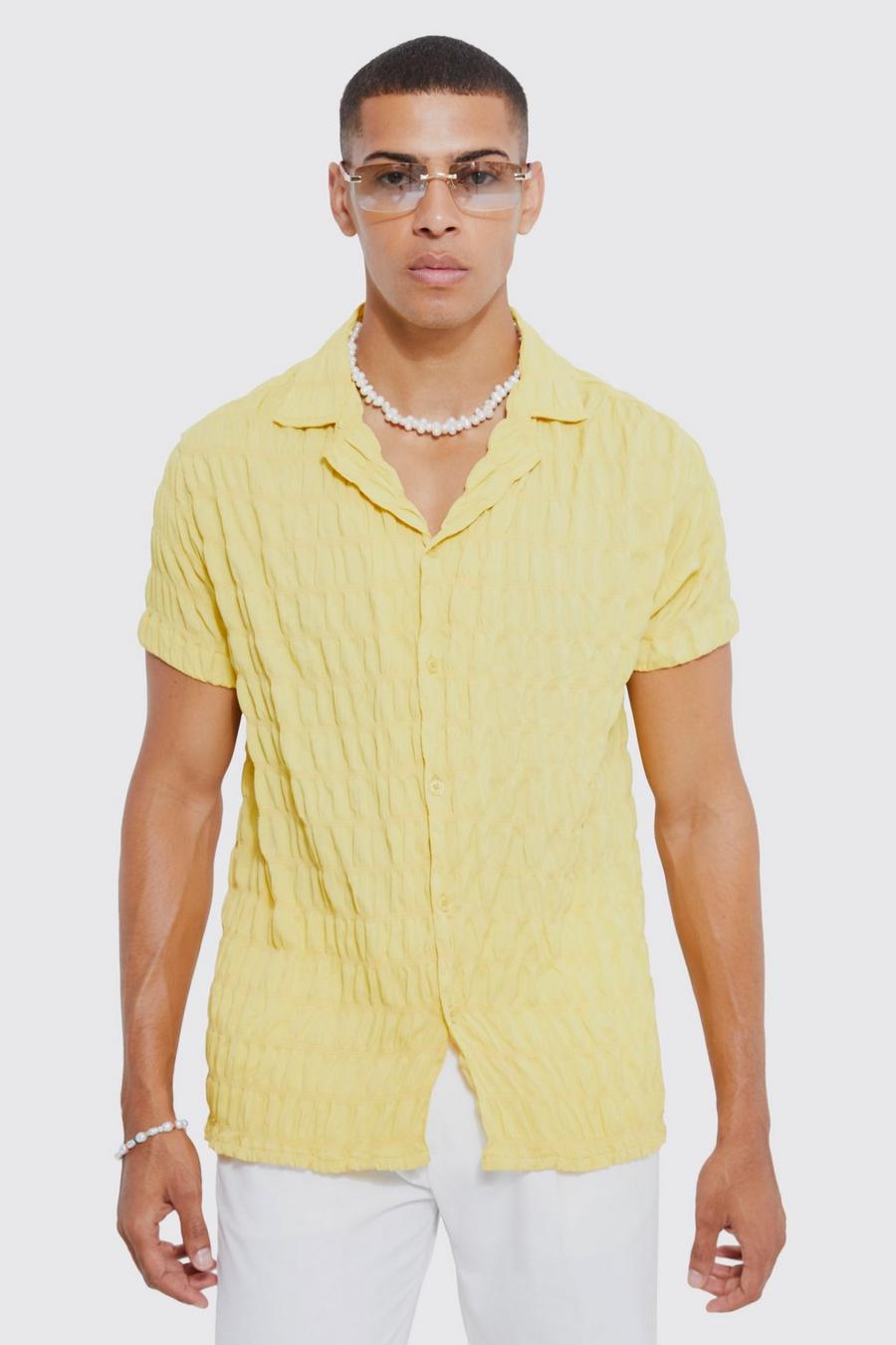 Yellow Short Sleeve Large Scale Seersucker Shirt