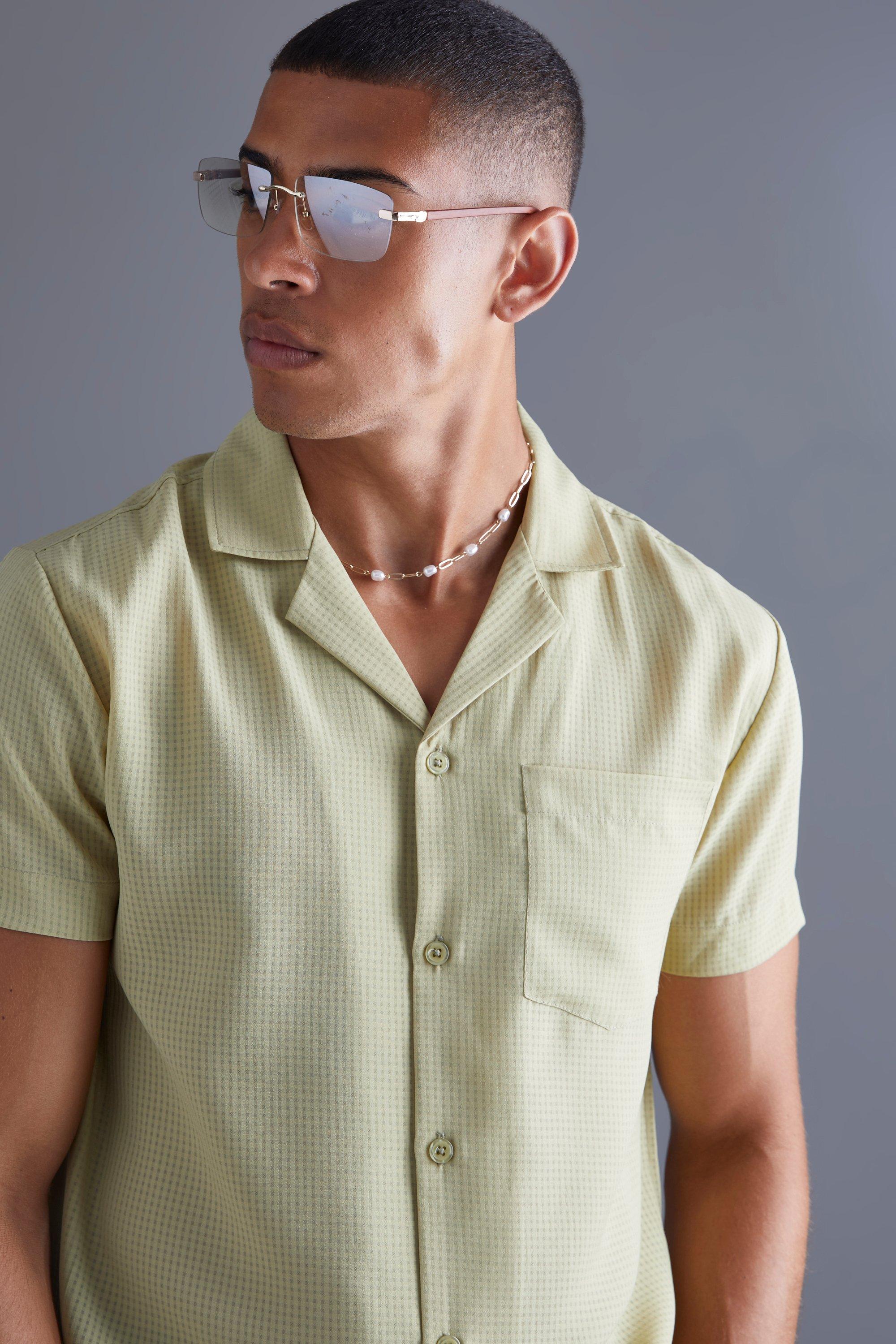 Green short sleeve hot sale shirt mens