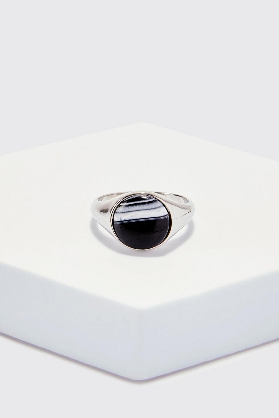 Silver Marbled Signet Ring image number 1