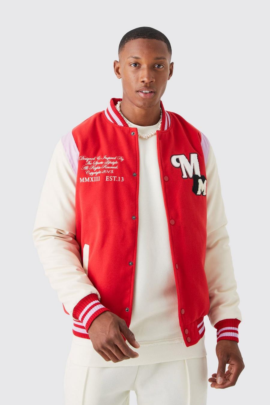Giacca in Melton & Pu con stemma stile Varsity, Red image number 1