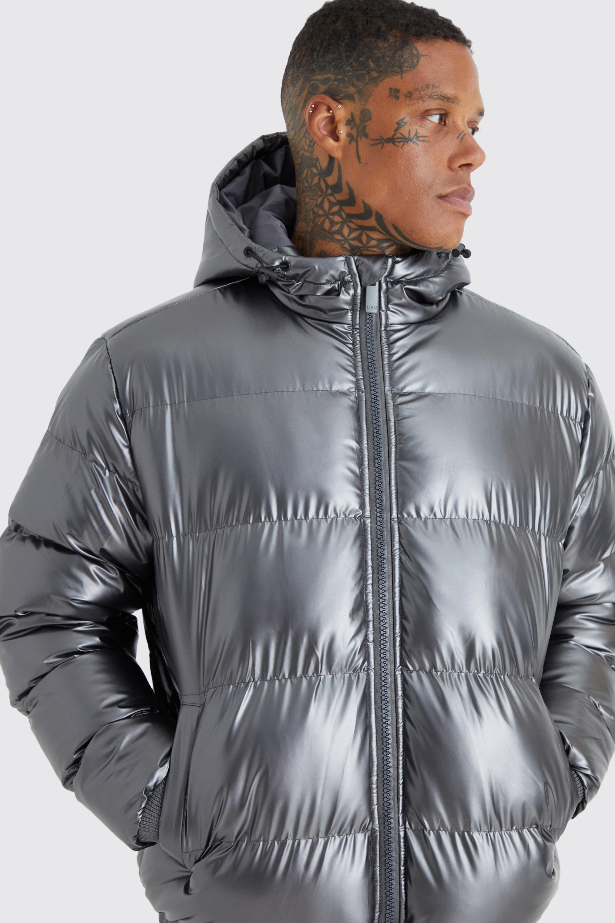 Metallic silver puffer jacket mens online