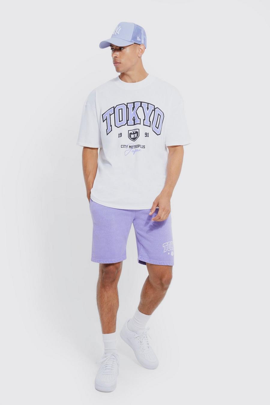 Purple morado Oversized Tokyo T-shirt & Short Set