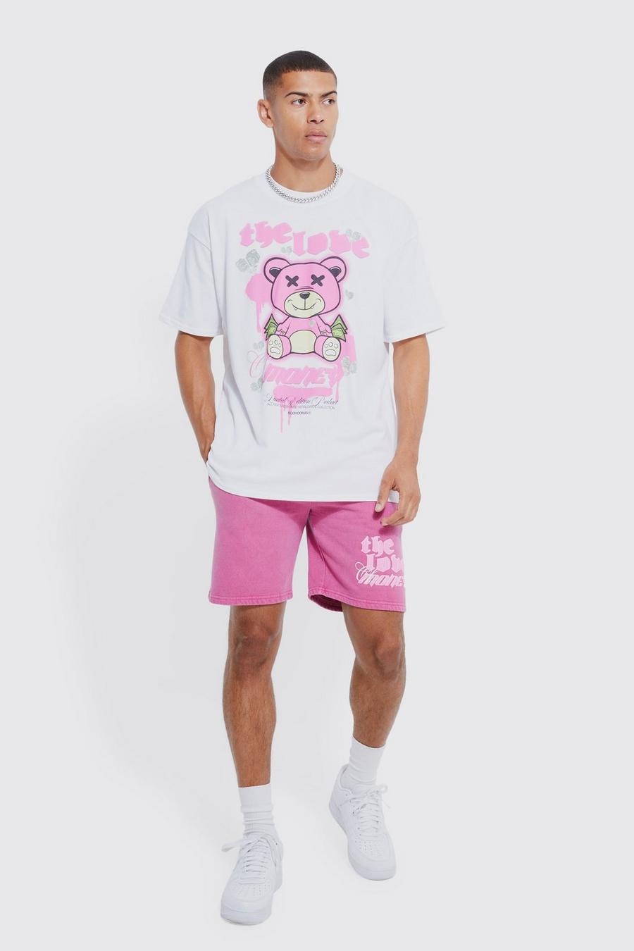 Pink Oversized Love Money T-Shirt En Shorts Set