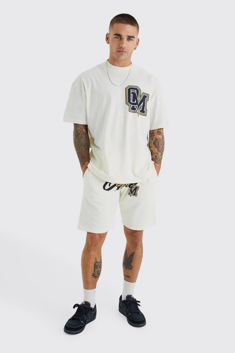 Ecru blanco Oversized Ofcl Varisty T-shirt & Short Set 
