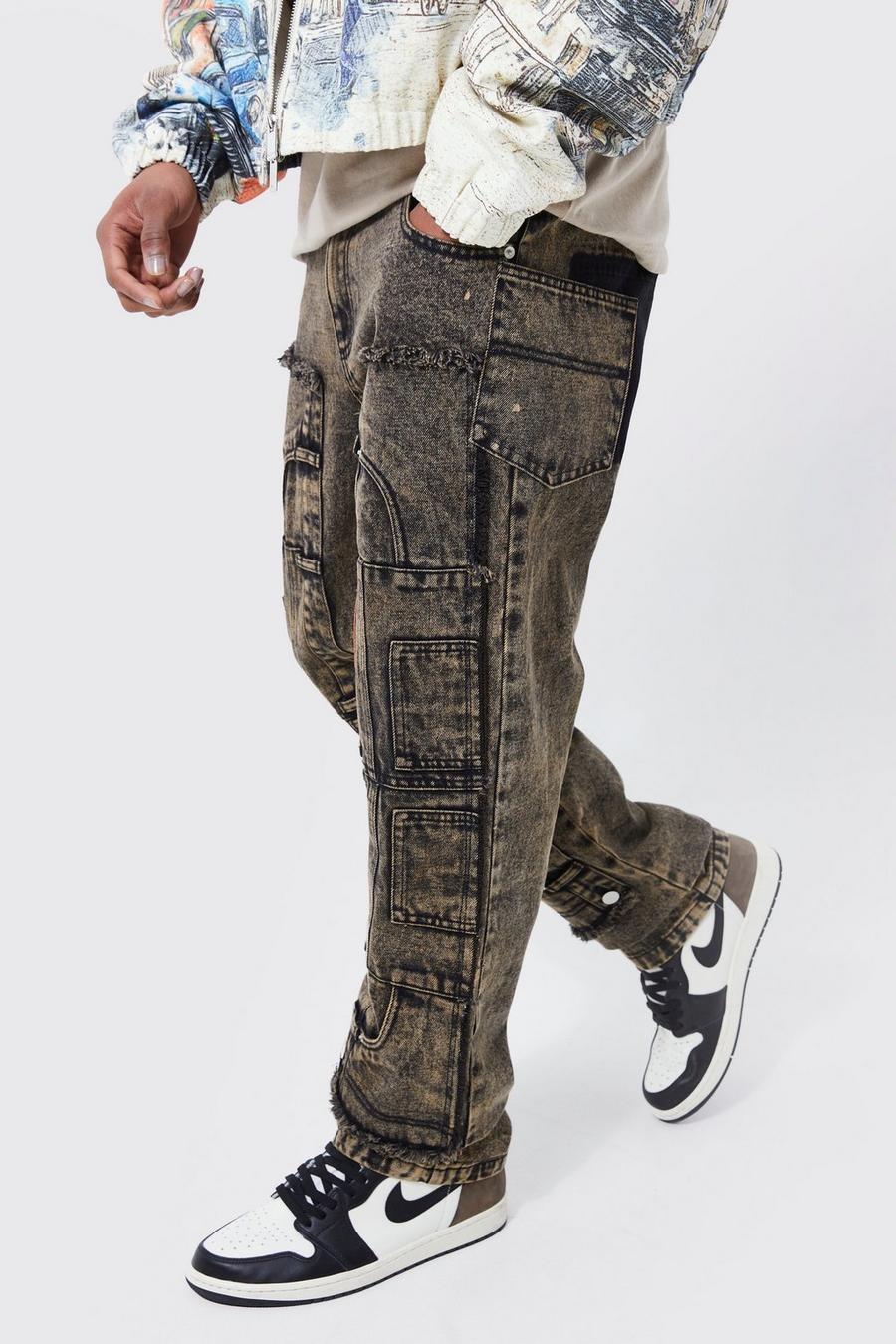 Brown Jeans med patchwork och ledig passform image number 1
