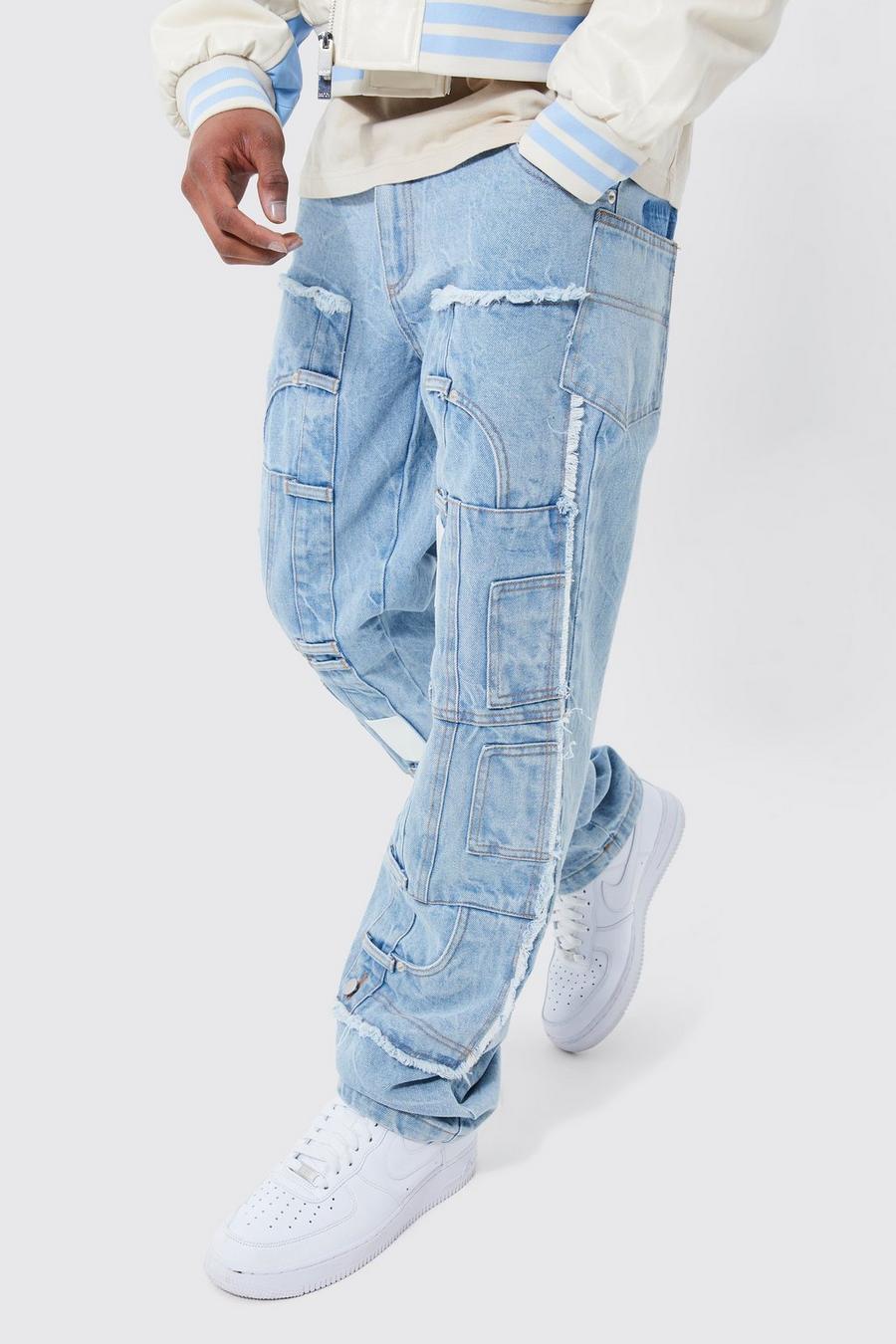 Lockere Patchwork Jeans, Light blue