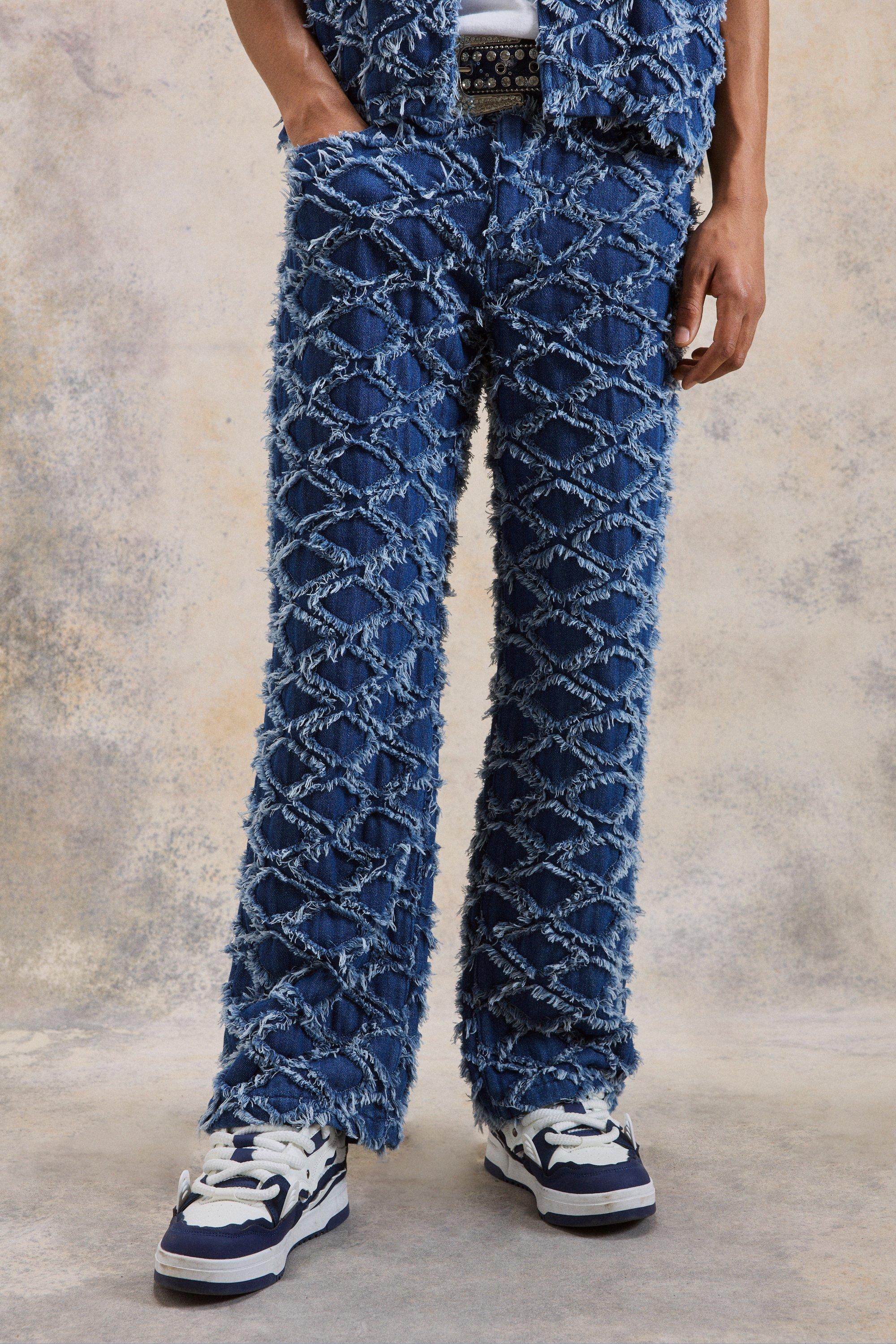 Navy Relaxed Fit Diamond Jacquard Denim Jeans