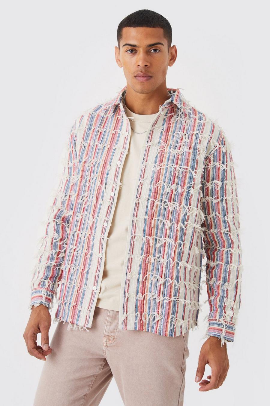 Fringe Textured Multi Colored Shirt Jacket