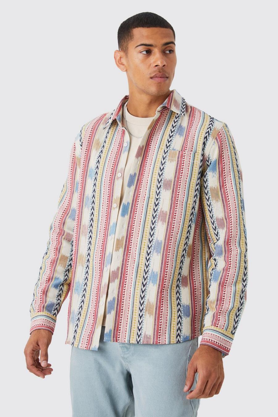 Long Sleeve Multi Stripe Textured Jacquard Overshirt