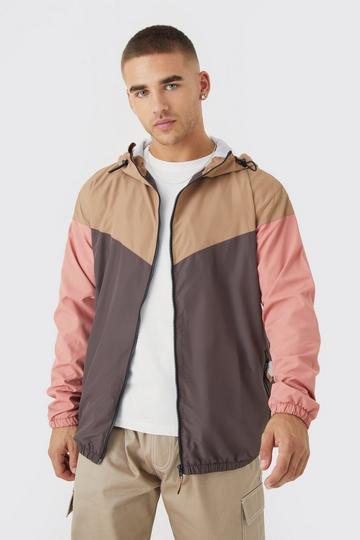 Beige Colour Block Zip Through Cagoule