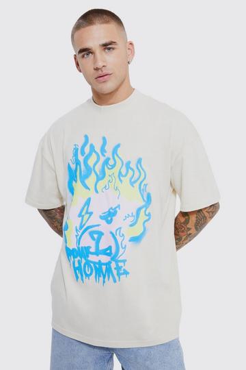 Oversized Flame Teddy Print T-shirt sand
