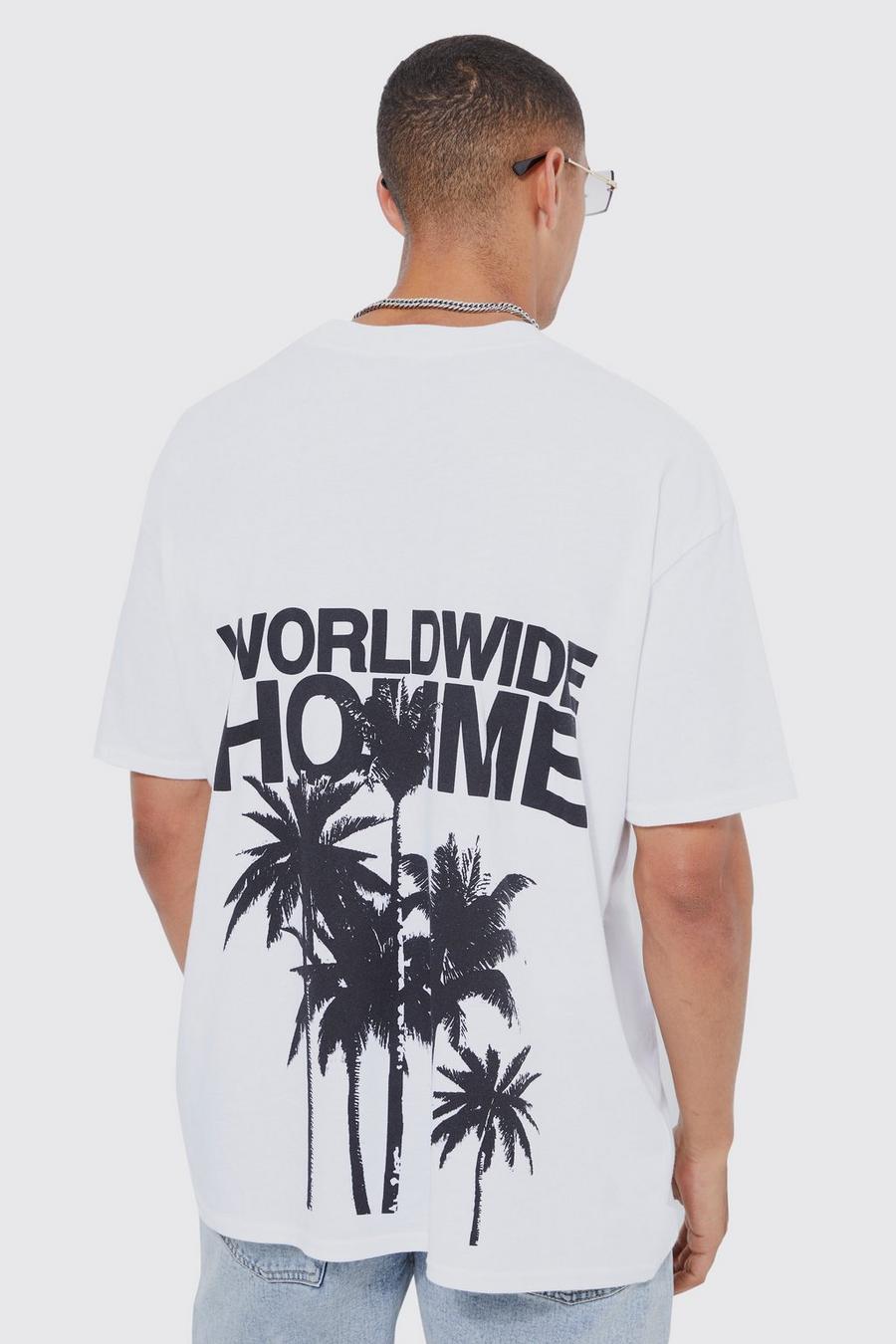 White Oversized Worlwide Palm Placement T-shirt image number 1